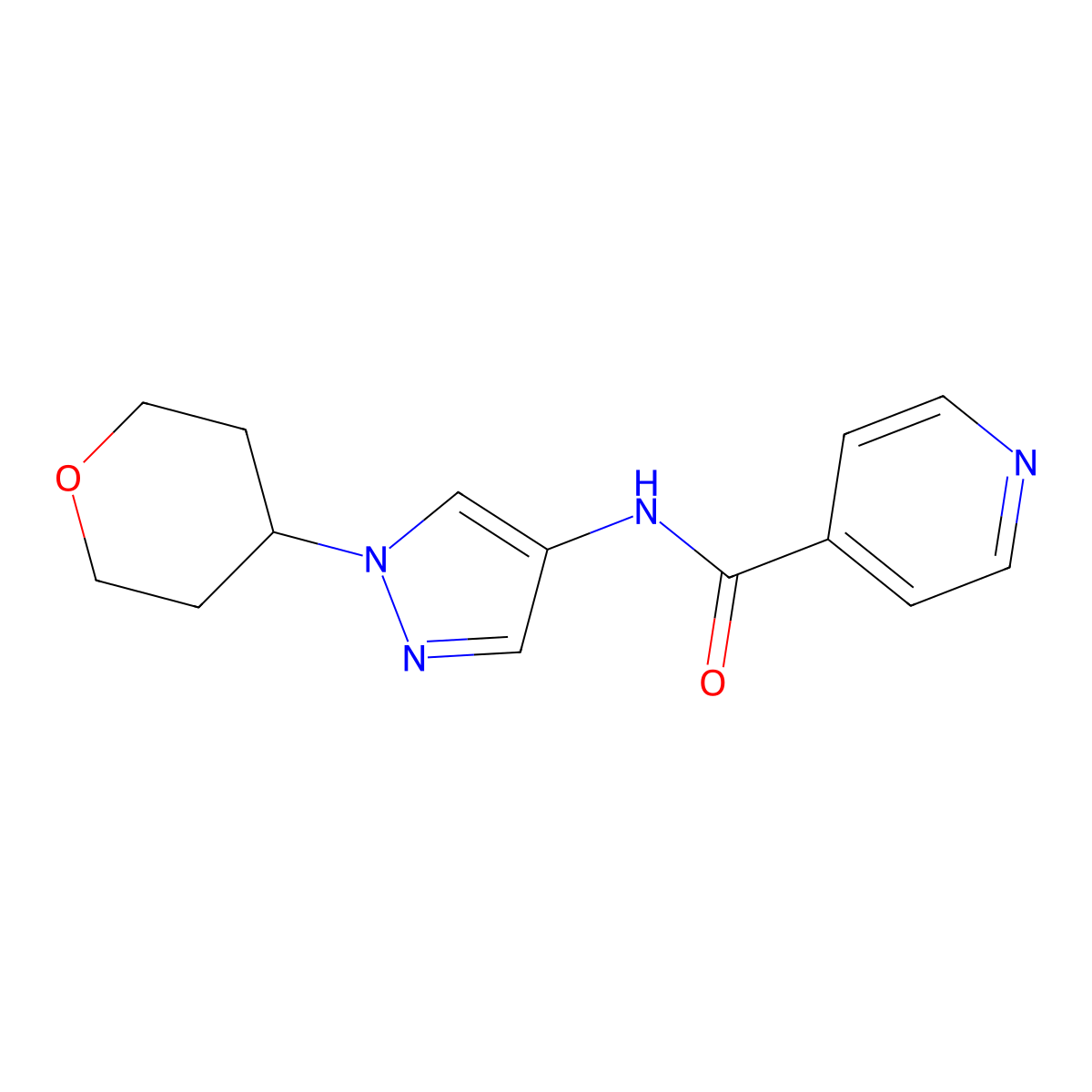 N-(1-(tetrahydro-2H-pyran-4-yl)-1H-pyrazol-4-yl)isonicotinamide molecular structure, CAS 1797021-52-3