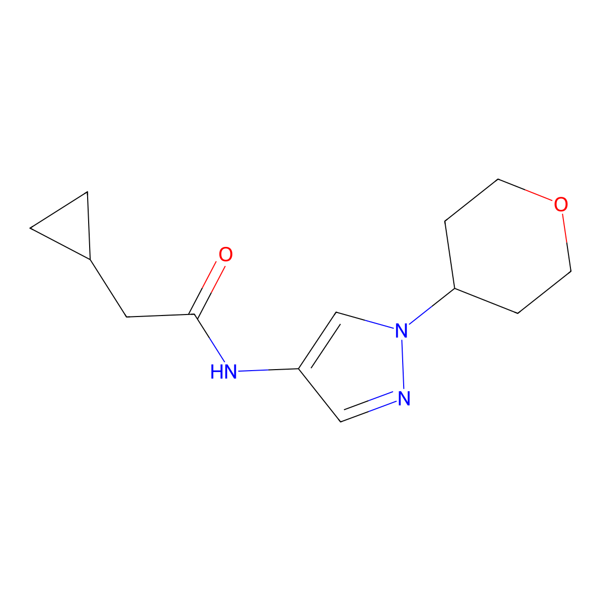 2-cyclopropyl-N-(1-(tetrahydro-2H-pyran-4-yl)-1H-pyrazol-4-yl)acetamide molecular structure, CAS 1797021-86-3
