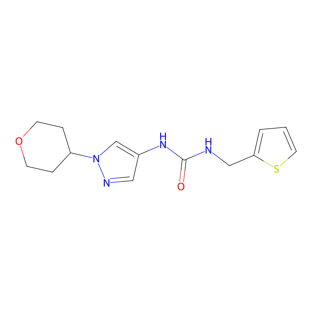 1-(1-(tetrahydro-2H-pyran-4-yl)-1H-pyrazol-4-yl)-3-(thiophen-2-ylmethyl)urea molecular structure, CAS 1797021-93-2
