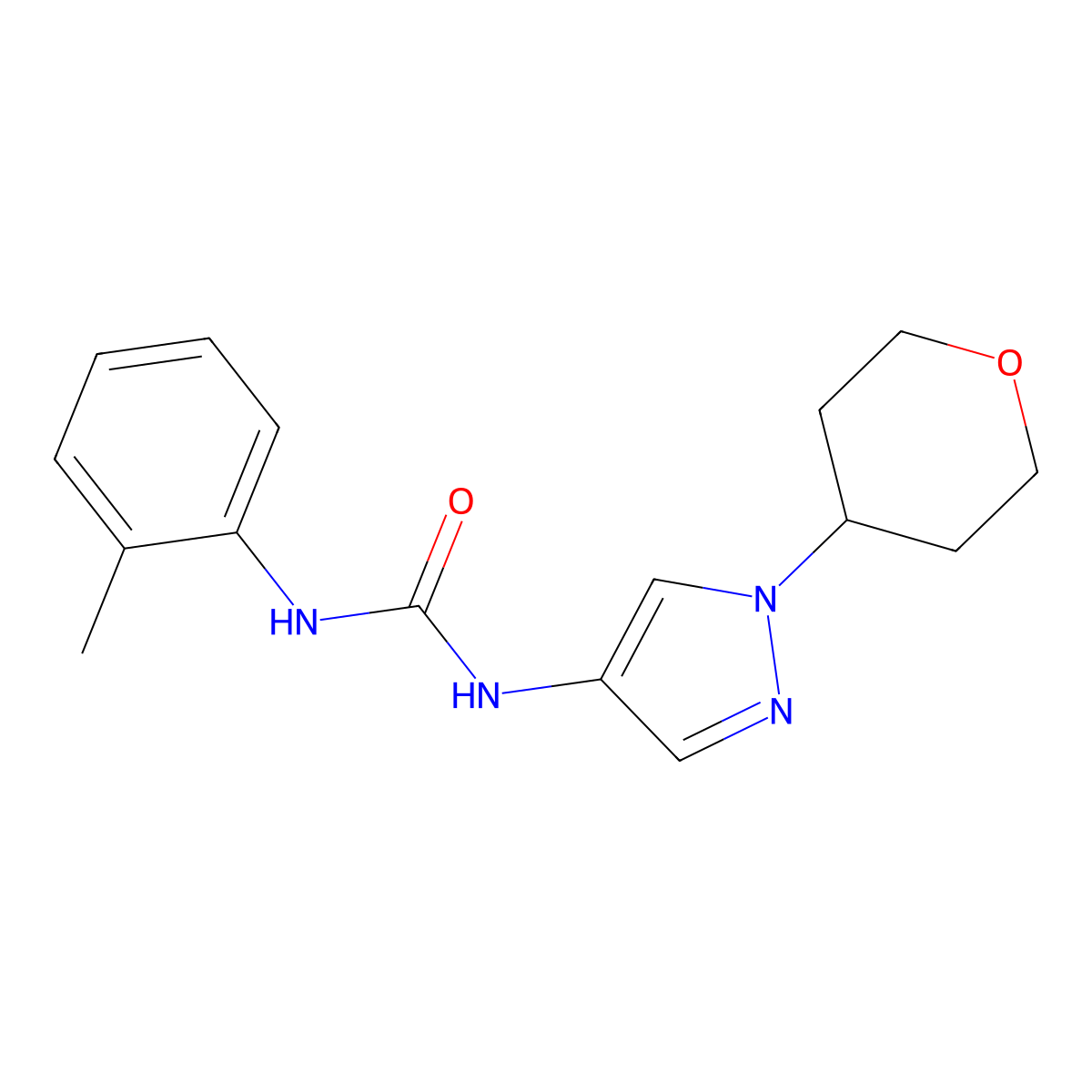 1-(1-(tetrahydro-2H-pyran-4-yl)-1H-pyrazol-4-yl)-3-(o-tolyl)urea molecular structure, CAS 1797021-98-7