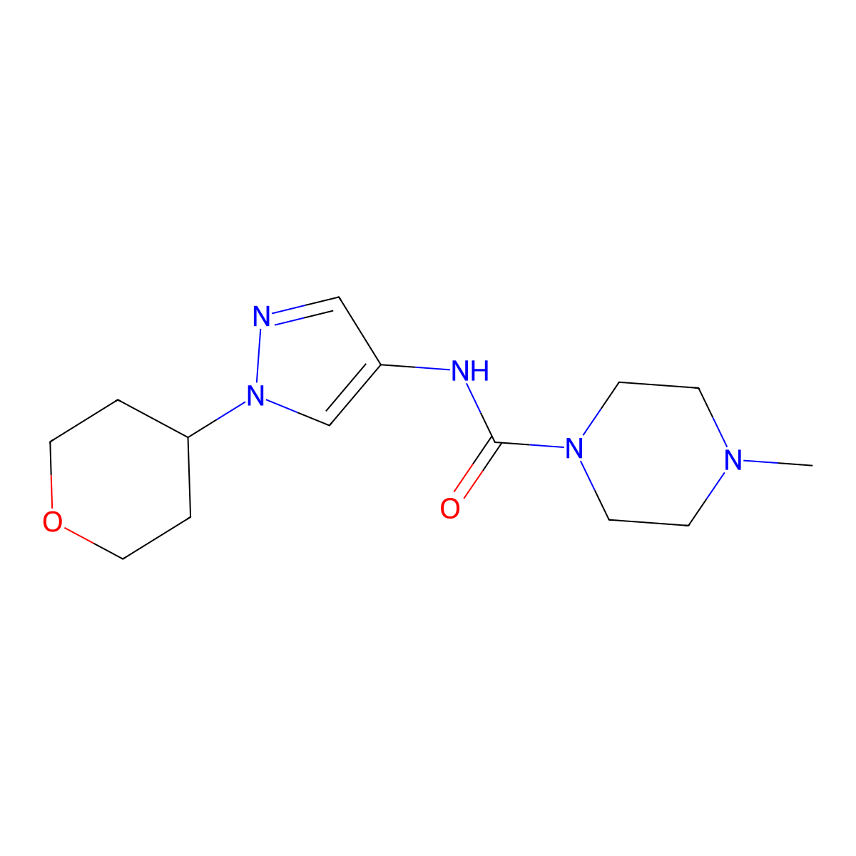 4-methyl-N-[1-(oxan-4-yl)-1H-pyrazol-4-yl]piperazine-1-carboxamide molecular structure, CAS 1797022-02-6