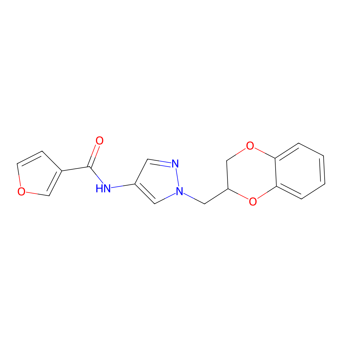 N-(1-((2,3-dihydrobenzo[b][1,4]dioxin-2-yl)methyl)-1H-pyrazol-4-yl)furan-3-carboxamide molecular structure, CAS 1797023-29-0