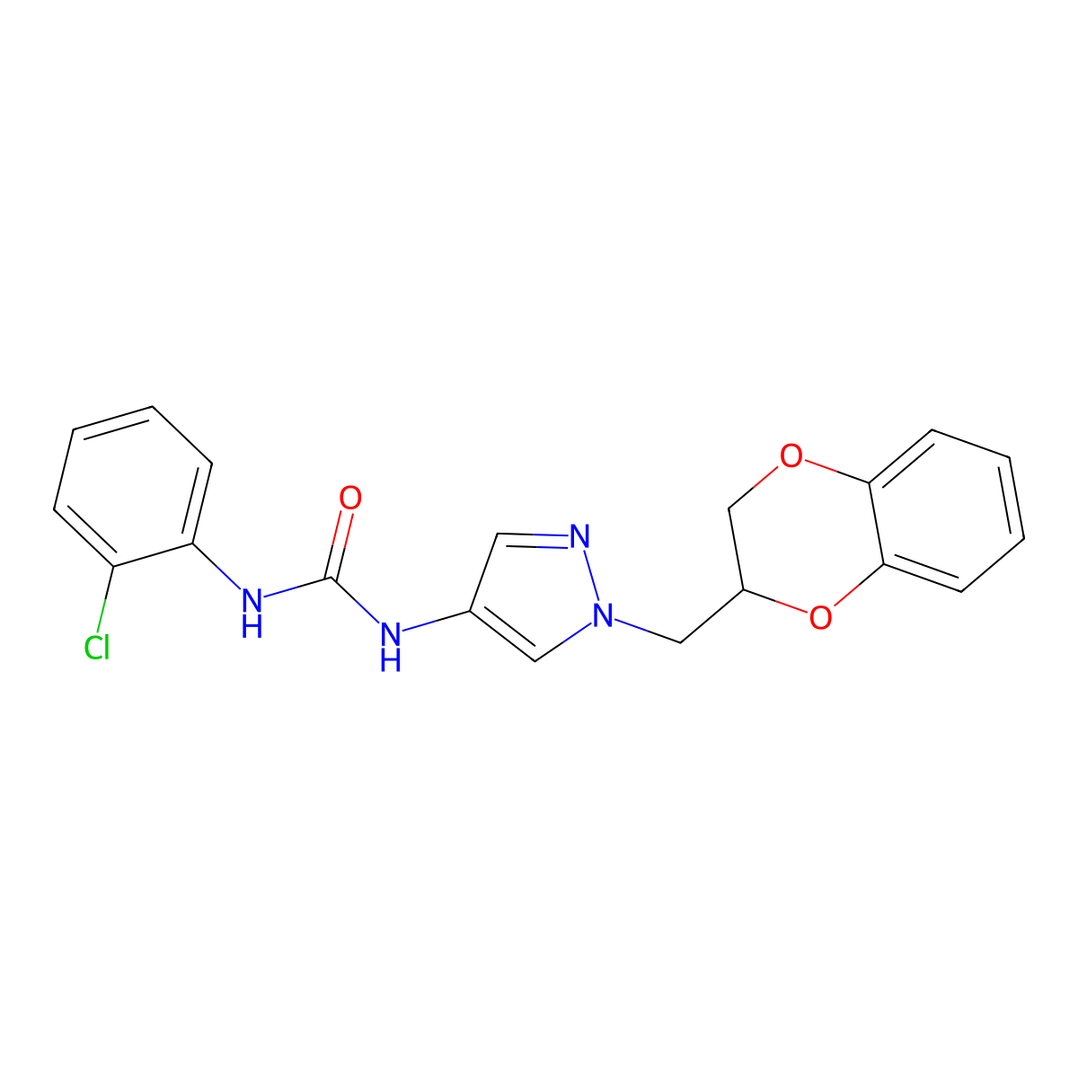 1-(2-chlorophenyl)-3-(1-((2,3-dihydrobenzo[b][1,4]dioxin-2-yl)methyl)-1H-pyrazol-4-yl)urea molecular structure, CAS 1797023-34-7