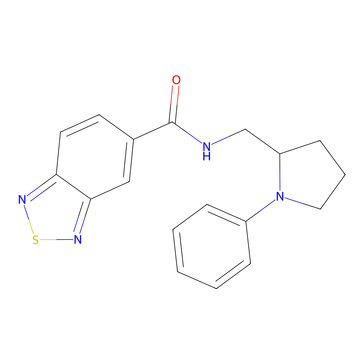 N-((1-phenylpyrrolidin-2-yl)methyl)benzo[c][1,2,5]thiadiazole-5-carboxamide molecular structure, CAS 1797023-60-9