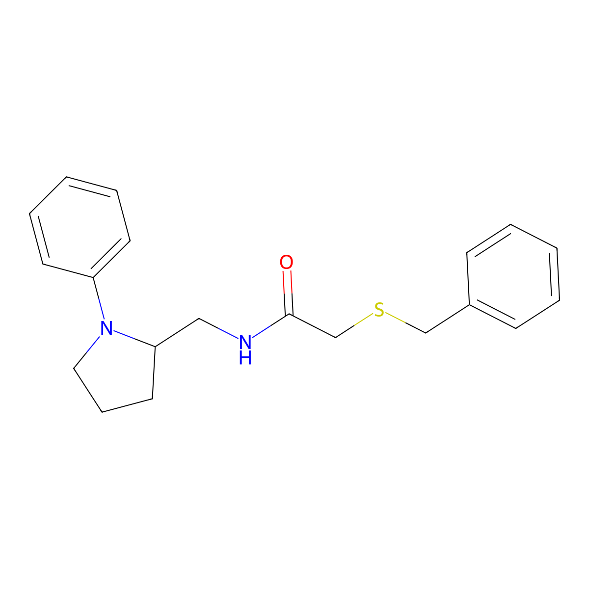 2-(benzylthio)-N-((1-phenylpyrrolidin-2-yl)methyl)acetamide molecular structure, CAS 1797023-66-5