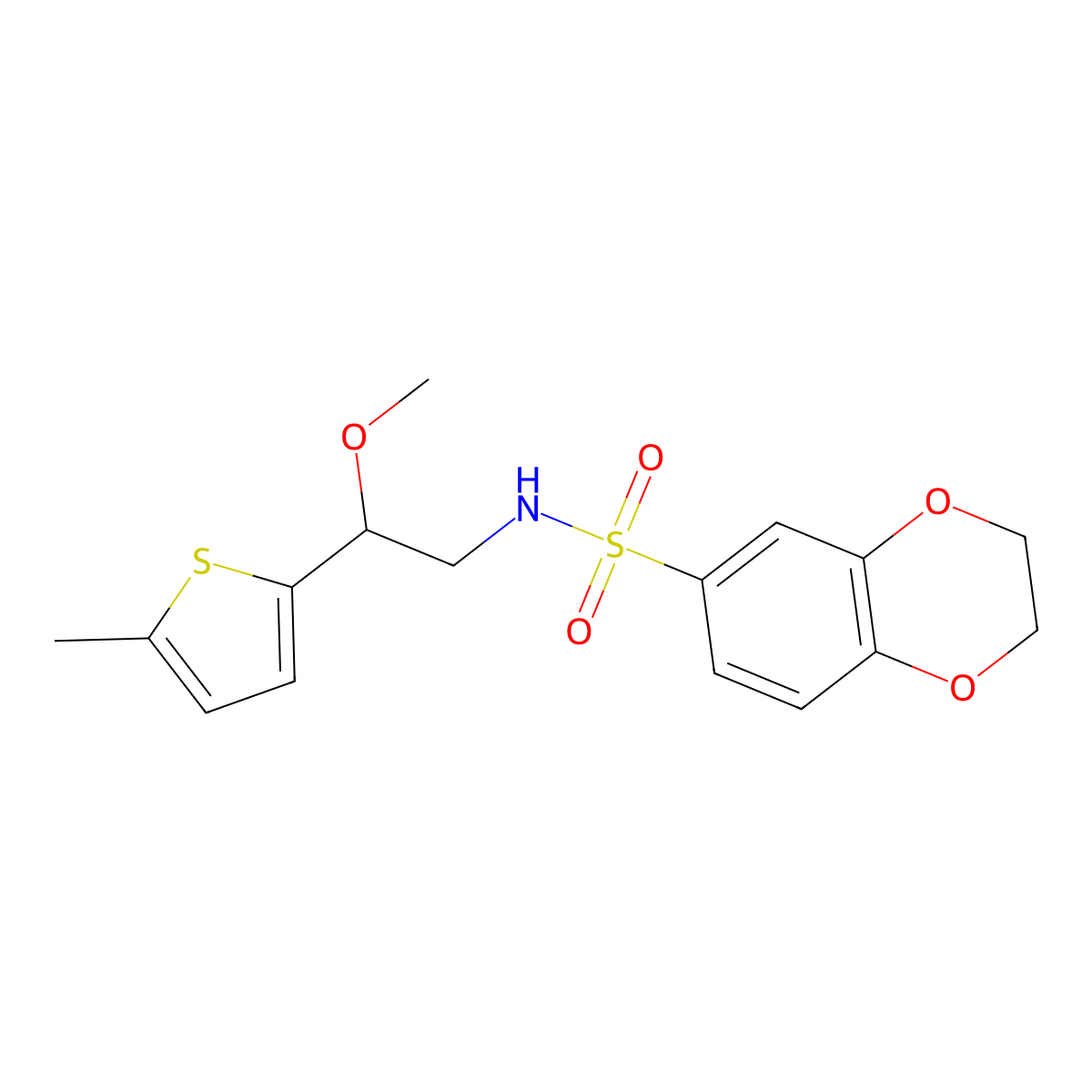 N-(2-methoxy-2-(5-methylthiophen-2-yl)ethyl)-2,3-dihydrobenzo[b][1,4]dioxine-6-sulfonamide molecular structure, CAS 1797023-67-6