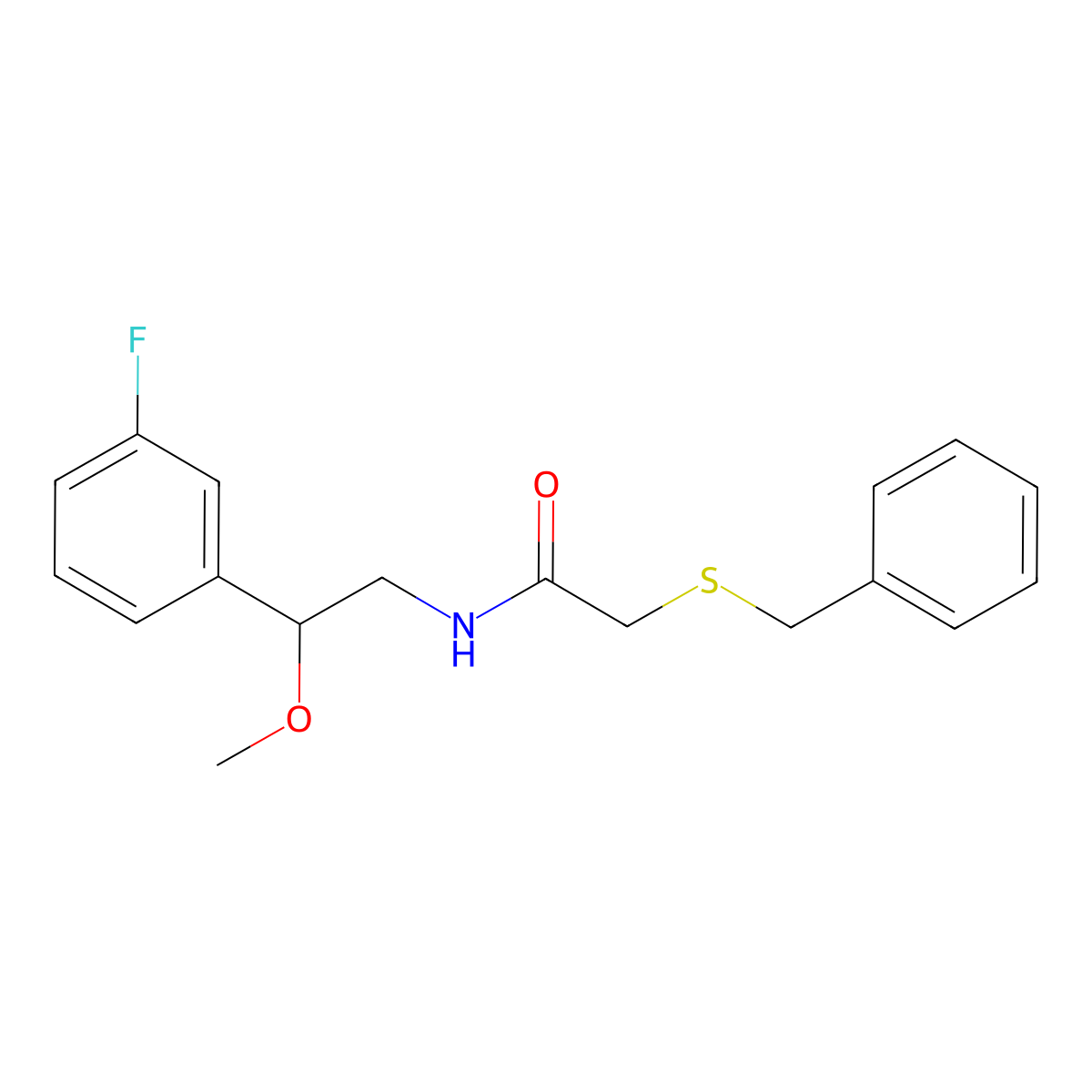 2-(benzylthio)-N-(2-(3-fluorophenyl)-2-methoxyethyl)acetamide molecular structure, CAS 1797024-05-5