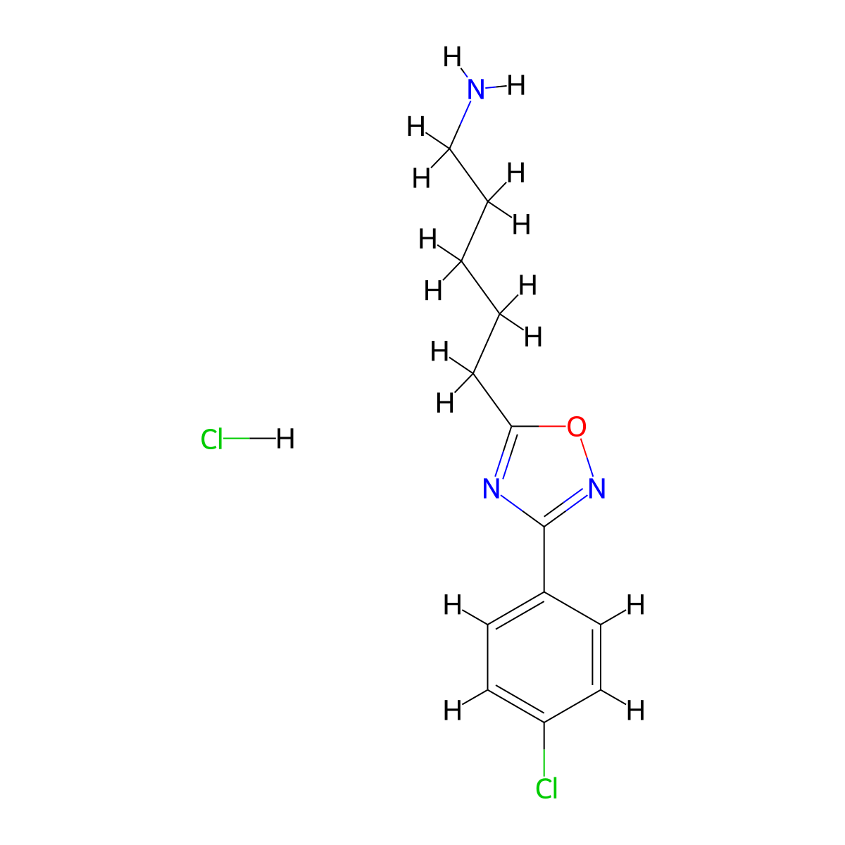 5-[3-(4-Chlorophenyl)-1,2,4-oxadiazol-5-yl]pentan-1-amine hydrochloride molecular structure, CAS 1797025-14-9