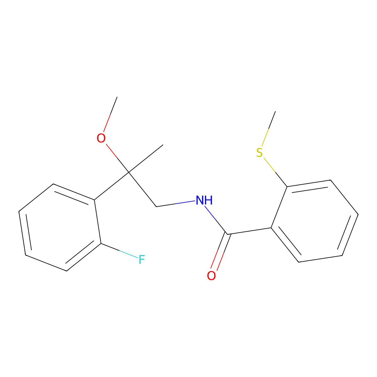 N-(2-(2-fluorophenyl)-2-methoxypropyl)-2-(methylthio)benzamide molecular structure, CAS 1797025-15-0