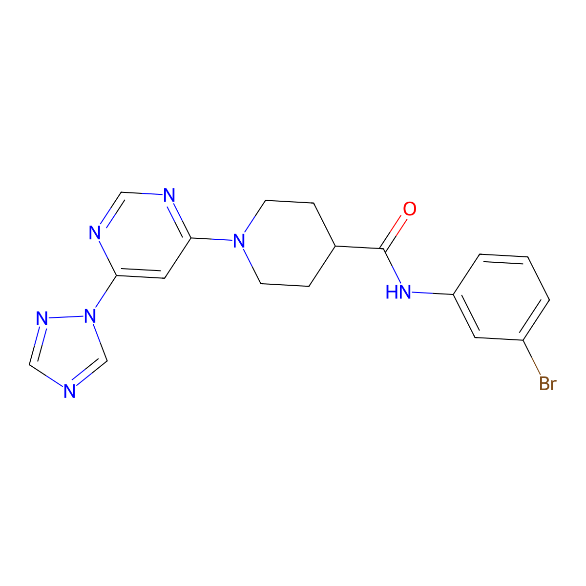 1-(6-(1H-1,2,4-triazol-1-yl)pyrimidin-4-yl)-N-(3-bromophenyl)piperidine-4-carboxamide molecular structure, CAS 1797025-98-9