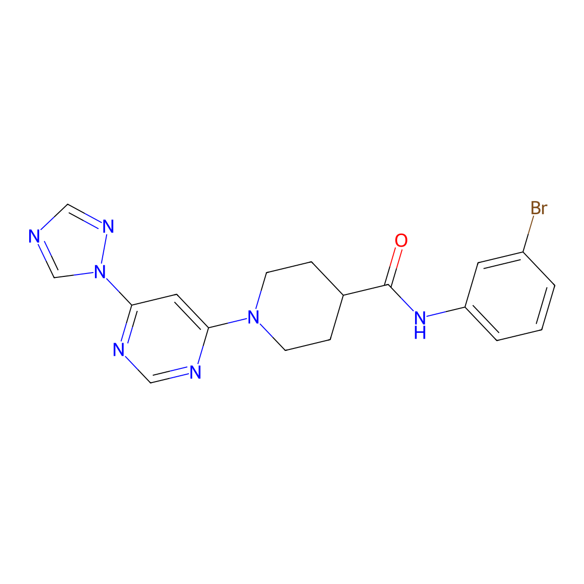 1-(6-(1H-1,2,4-triazol-1-yl)pyrimidin-4-yl)-N-(3-bromophenyl)piperidine-4-carboxamide molecular structure, CAS 1797025-98-9