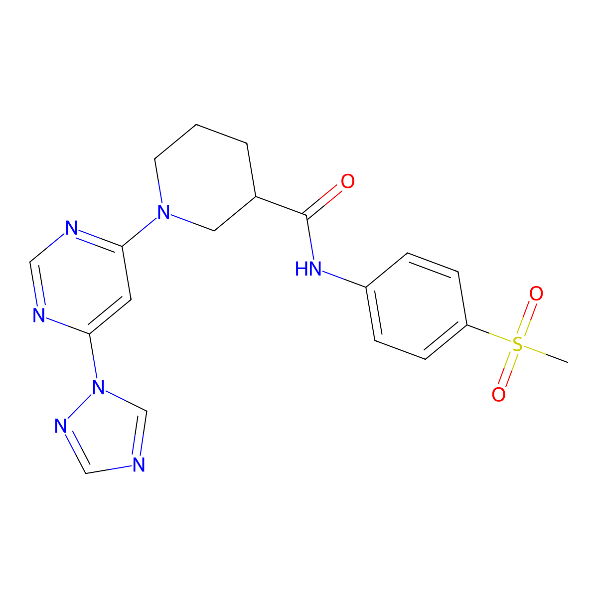 1-(6-(1H-1,2,4-triazol-1-yl)pyrimidin-4-yl)-N-(4-(methylsulfonyl)phenyl)piperidine-3-carboxamide molecular structure, CAS 1797026-16-4