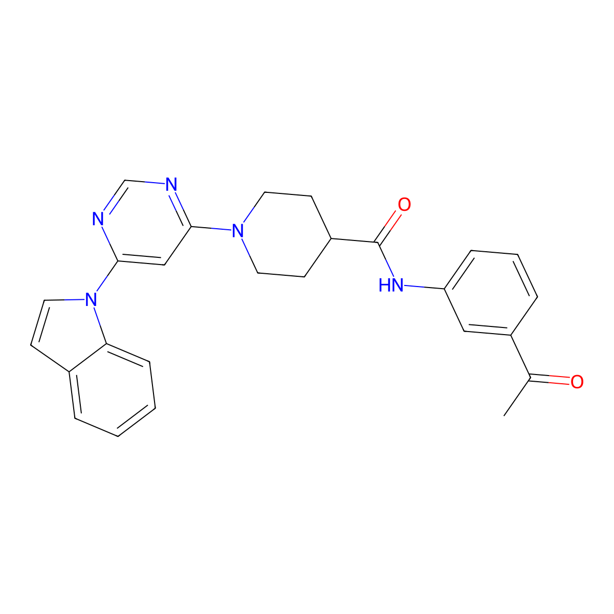 1-(6-(1H-indol-1-yl)pyrimidin-4-yl)-N-(3-acetylphenyl)piperidine-4-carboxamide molecular structure, CAS 1797026-31-3