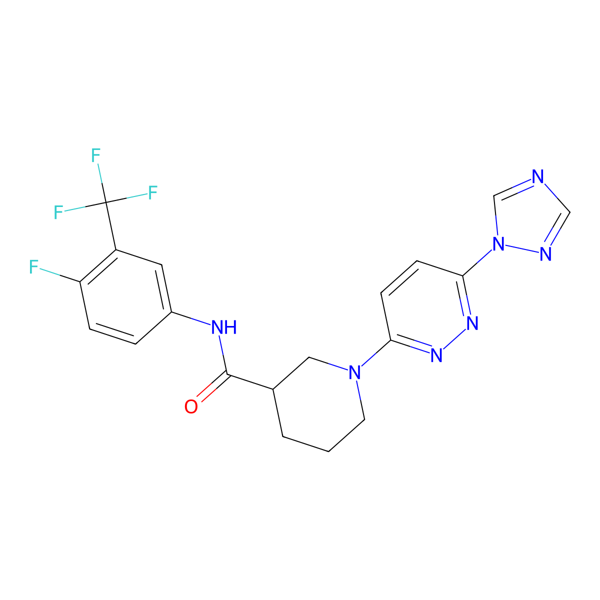 1-(6-(1H-1,2,4-triazol-1-yl)pyridazin-3-yl)-N-(4-fluoro-3-(trifluoromethyl)phenyl)piperidine-3-carboxamide molecular structure, CAS 1797026-40-4
