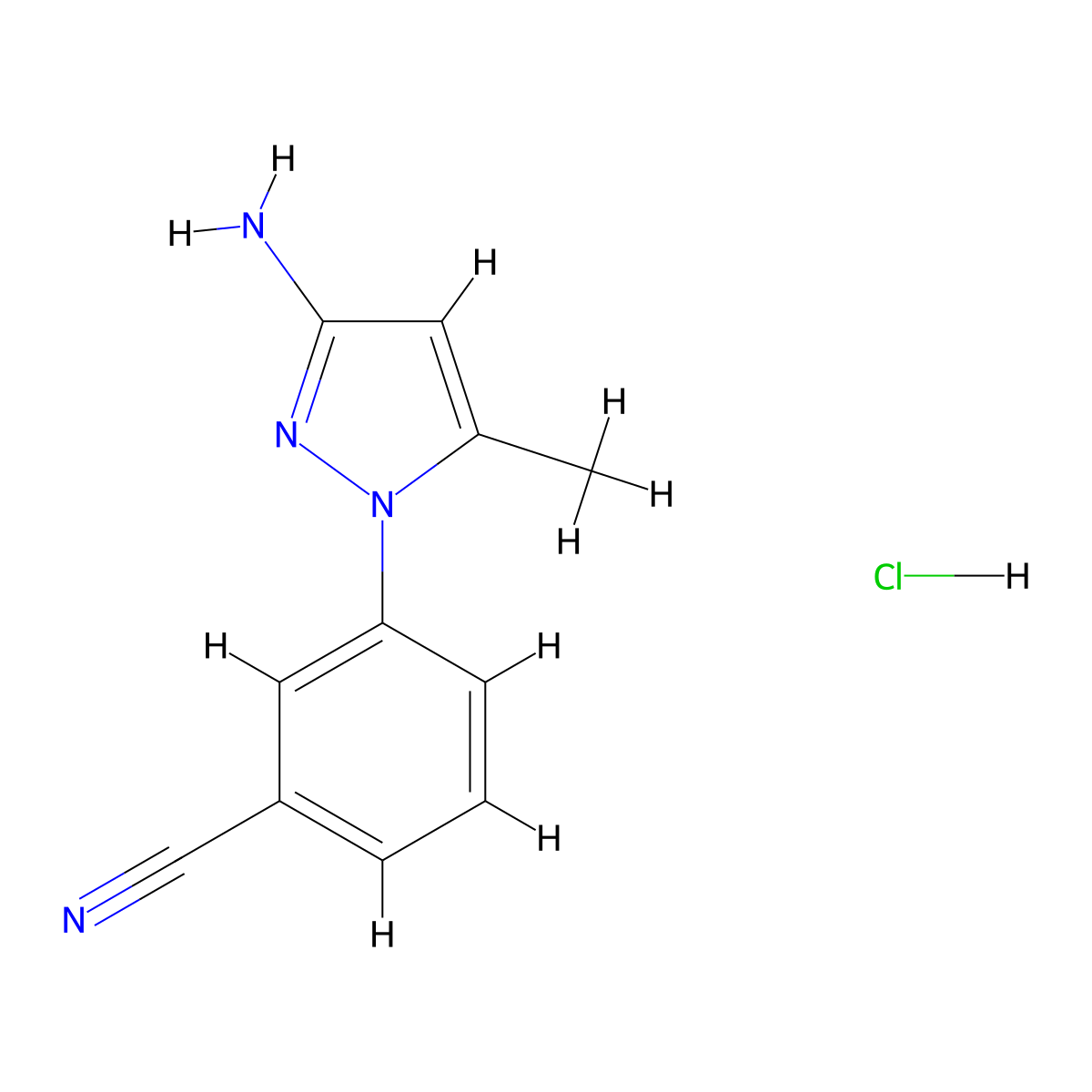 3-(3-amino-5-methyl-1H-pyrazol-1-yl)benzonitrile hydrochloride molecular structure, CAS 1797026-71-1