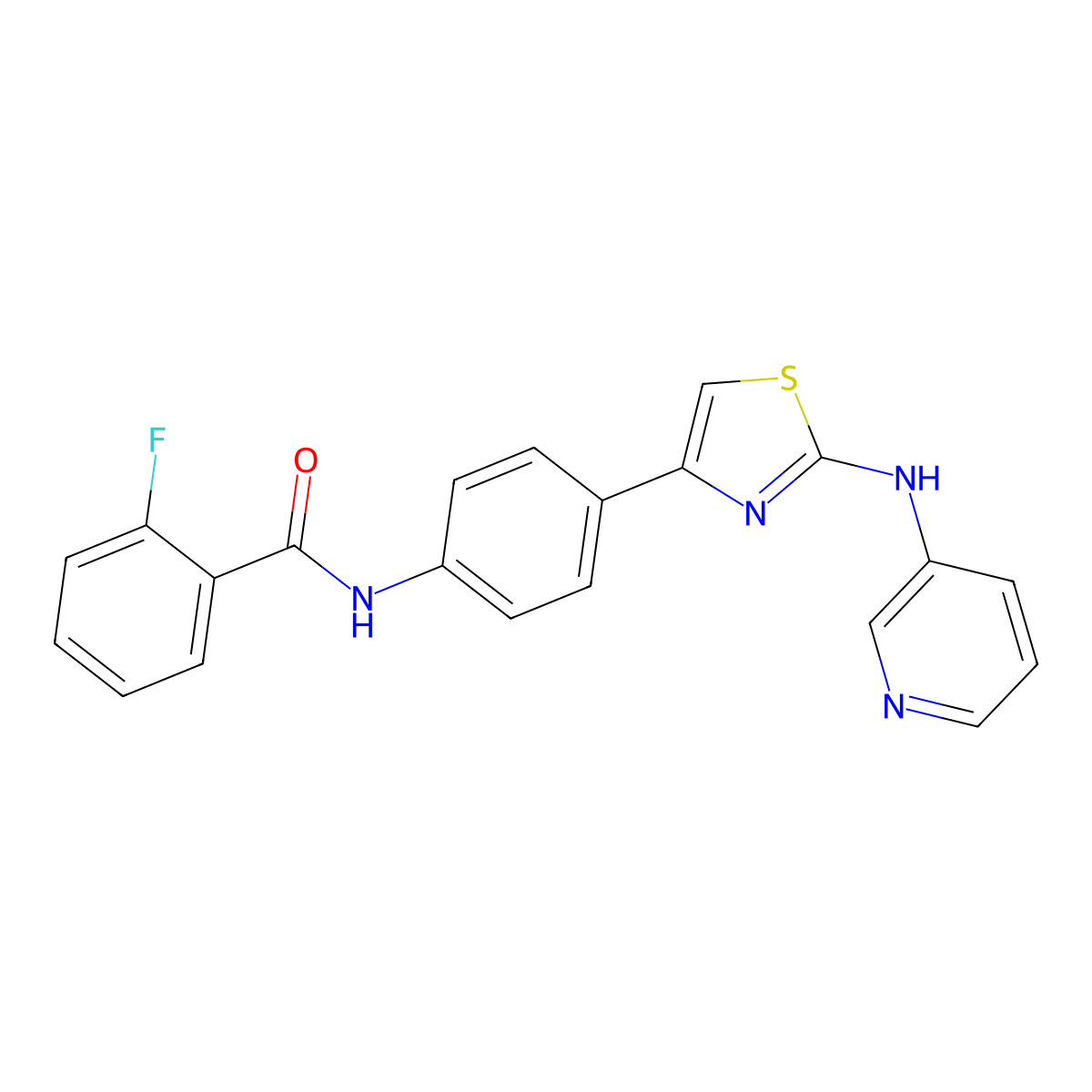 2-fluoro-N-(4-(2-(pyridin-3-ylamino)thiazol-4-yl)phenyl)benzamide molecular structure, CAS 1797027-99-6