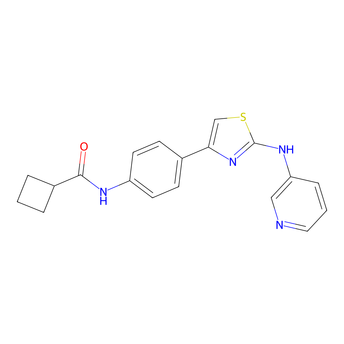 N-(4-(2-(pyridin-3-ylamino)thiazol-4-yl)phenyl)cyclobutanecarboxamide molecular structure, CAS 1797028-25-1