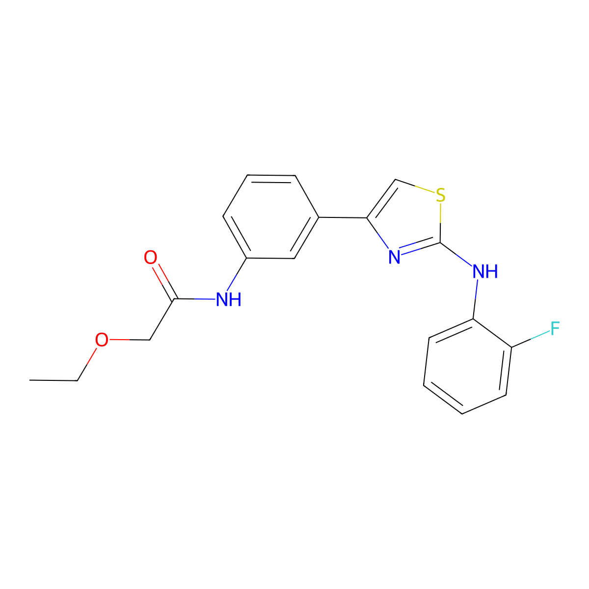 2-ethoxy-N-(3-(2-((2-fluorophenyl)amino)thiazol-4-yl)phenyl)acetamide molecular structure, CAS 1797028-34-2