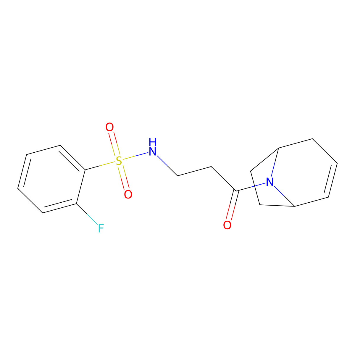 N-(3-((1R,5S)-8-azabicyclo[3.2.1]oct-2-en-8-yl)-3-oxopropyl)-2-fluorobenzenesulfonamide molecular structure, CAS 1797028-45-5