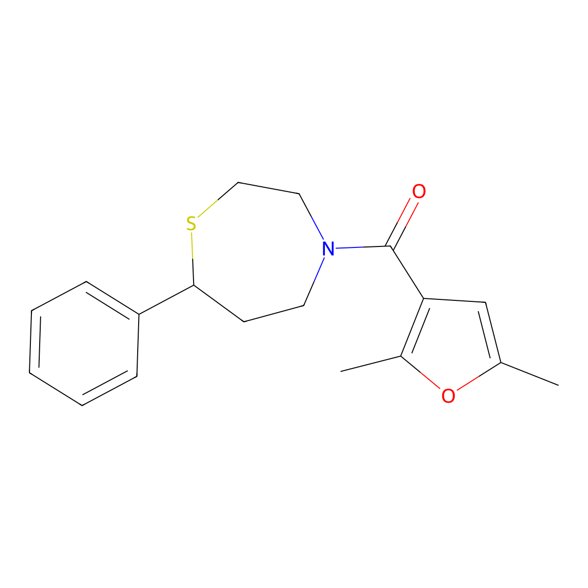 (2,5-Dimethylfuran-3-yl)(7-phenyl-1,4-thiazepan-4-yl)methanone molecular structure, CAS 1797028-74-0