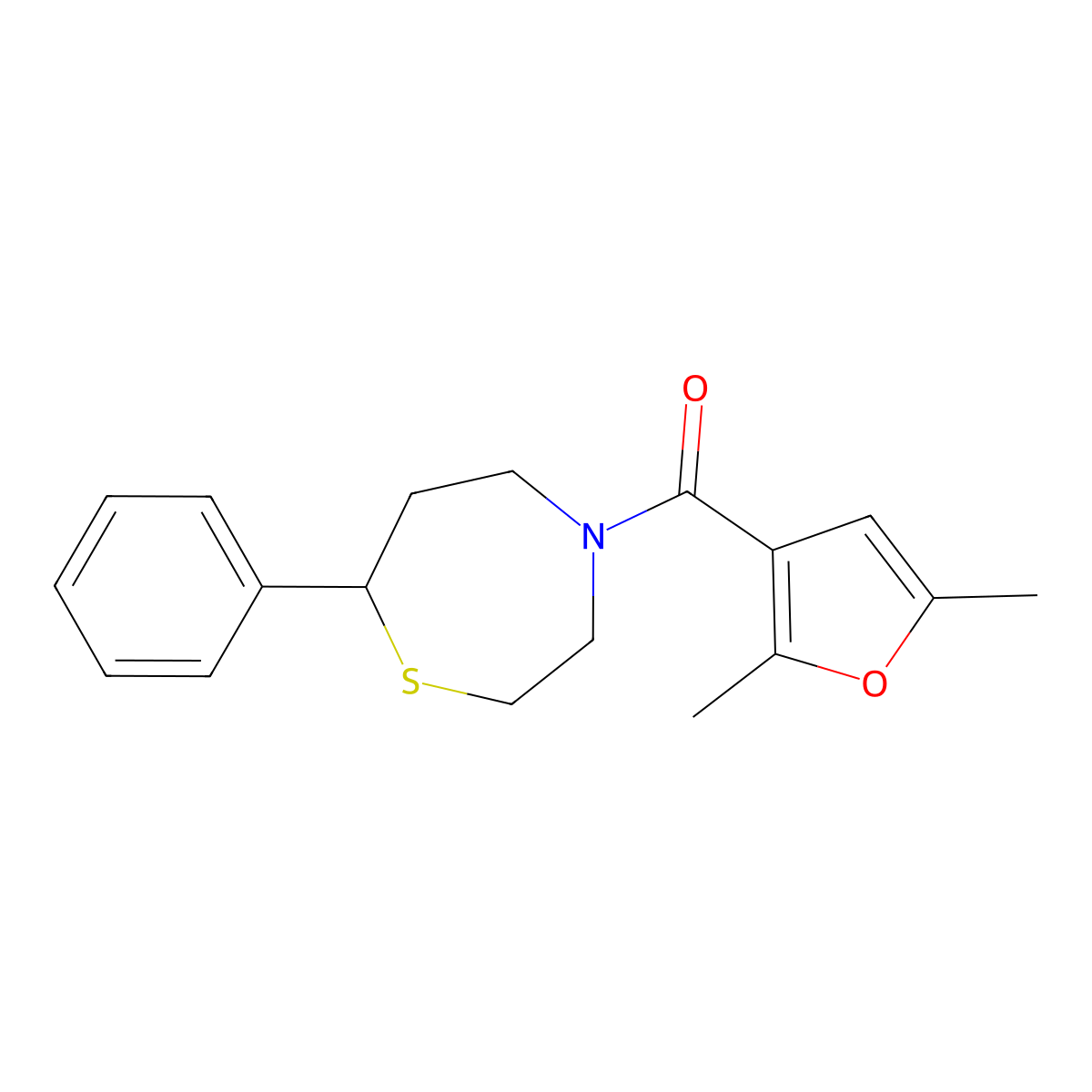 (2,5-Dimethylfuran-3-yl)(7-phenyl-1,4-thiazepan-4-yl)methanone molecular structure, CAS 1797028-74-0