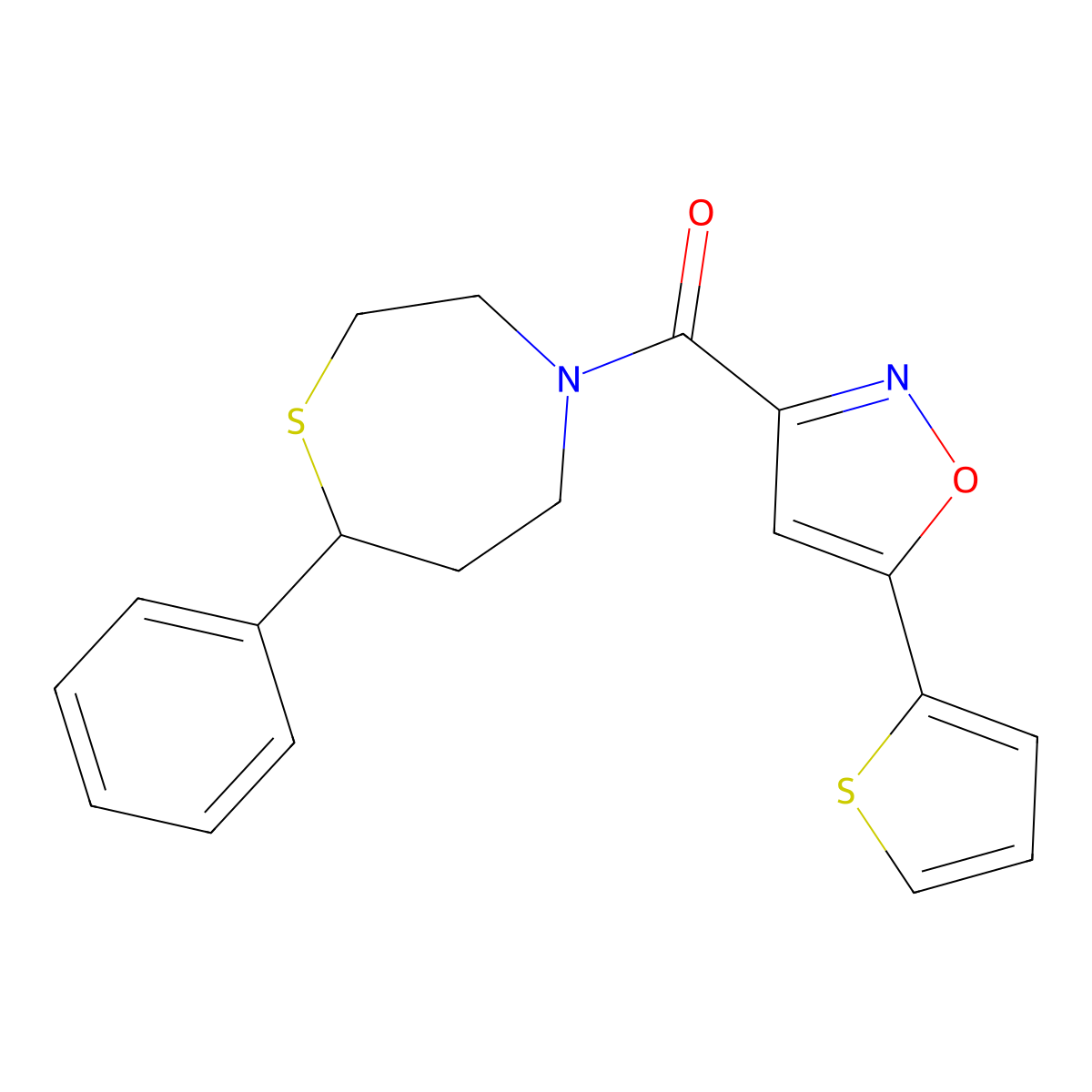 (7-Phenyl-1,4-thiazepan-4-yl)(5-(thiophen-2-yl)isoxazol-3-yl)methanone molecular structure, CAS 1797028-85-3