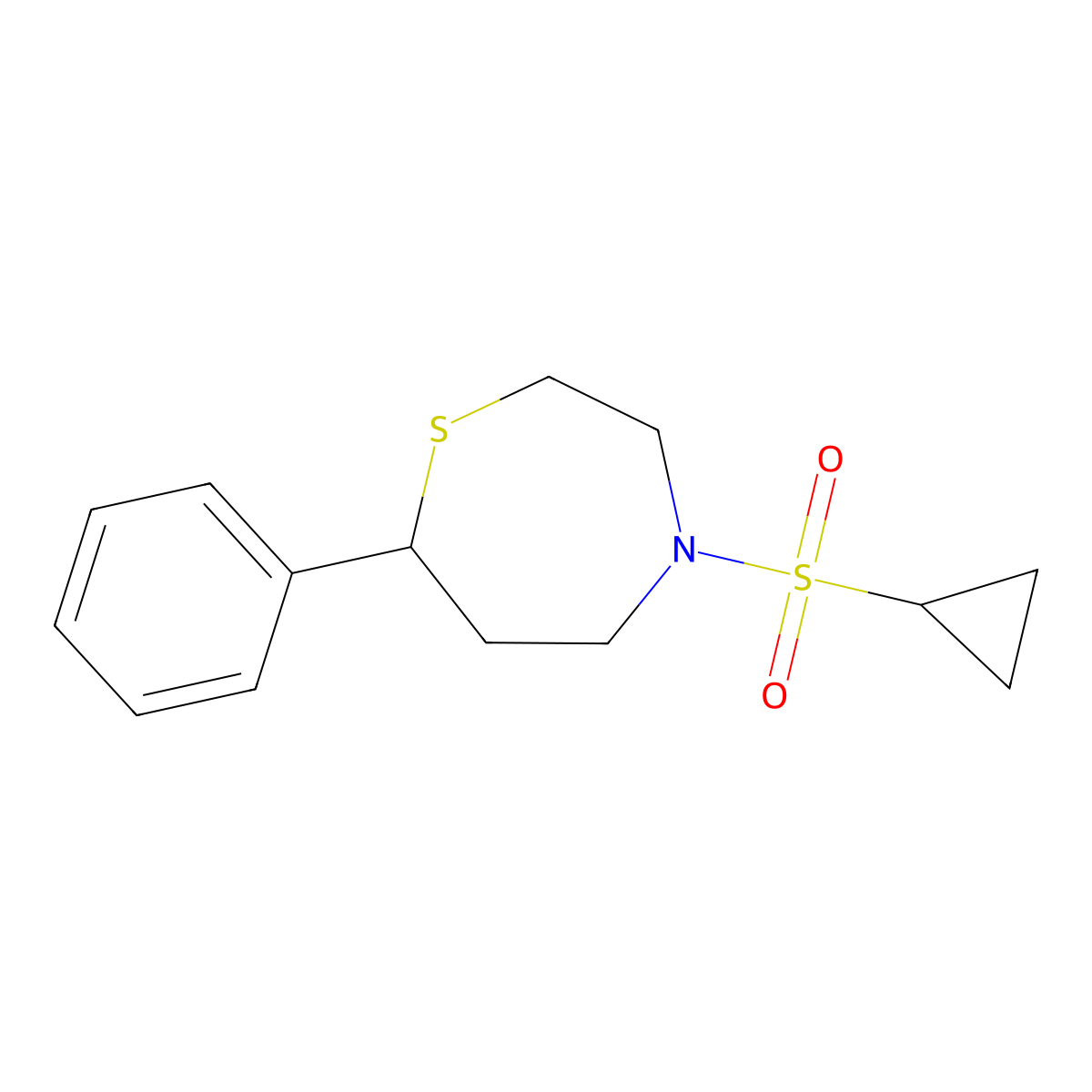 4-(Cyclopropylsulfonyl)-7-phenyl-1,4-thiazepane molecular structure, CAS 1797028-93-3