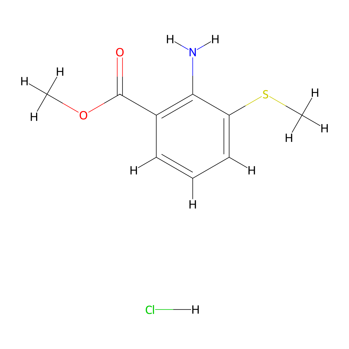 Methyl 2-amino-3-(methylsulfanyl)benzoate hydrochloride molecular structure, CAS 1797033-40-9