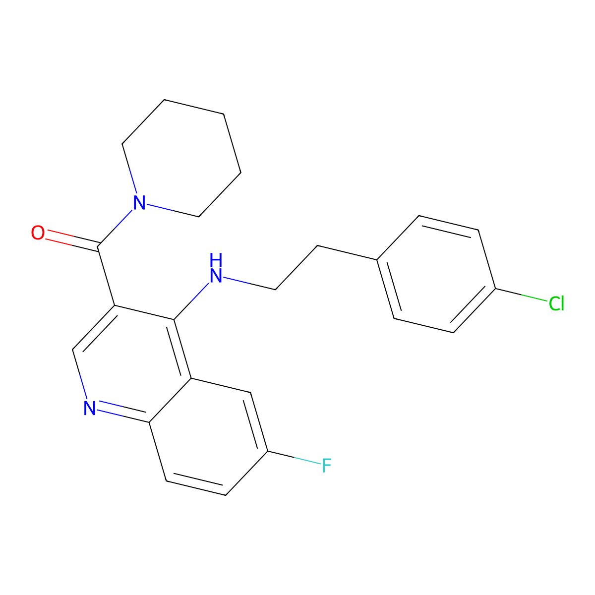 (4-{[2-(4-Chlorophenyl)ethyl]amino}-6-fluoroquinolin-3-yl)(piperidin-1-yl)methanone molecular structure, CAS 1797043-58-3