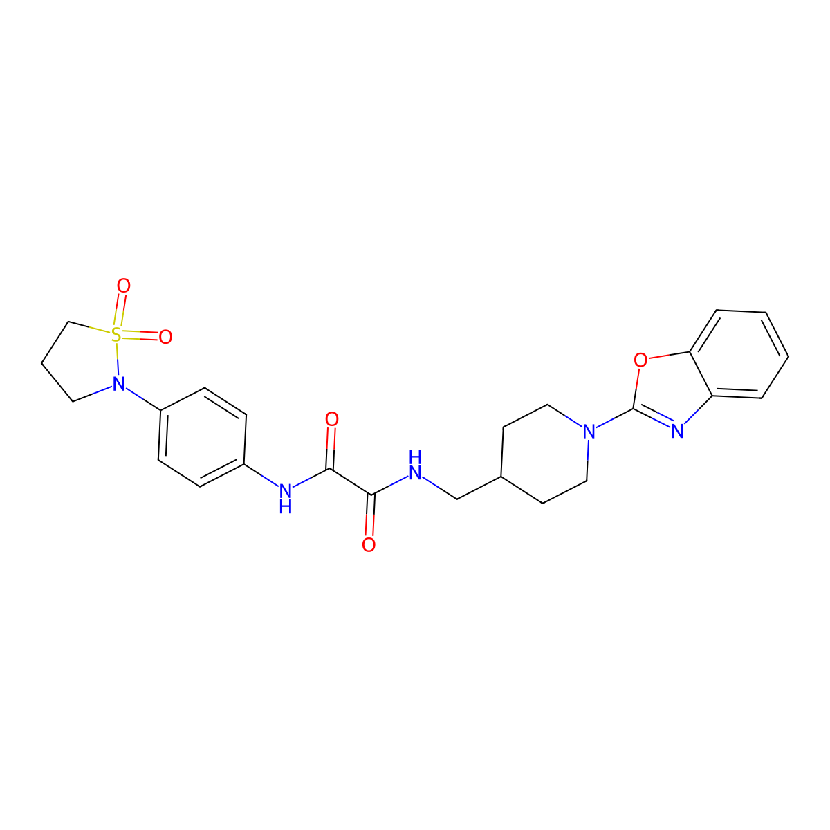 N1-((1-(benzo[d]oxazol-2-yl)piperidin-4-yl)methyl)-N2-(4-(1,1-dioxidoisothiazolidin-2-yl)phenyl)oxalamide molecular structure, CAS 1797047-29-0