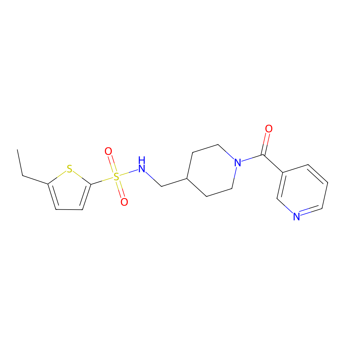 5-ethyl-N-((1-nicotinoylpiperidin-4-yl)methyl)thiophene-2-sulfonamide molecular structure, CAS 1797047-45-0