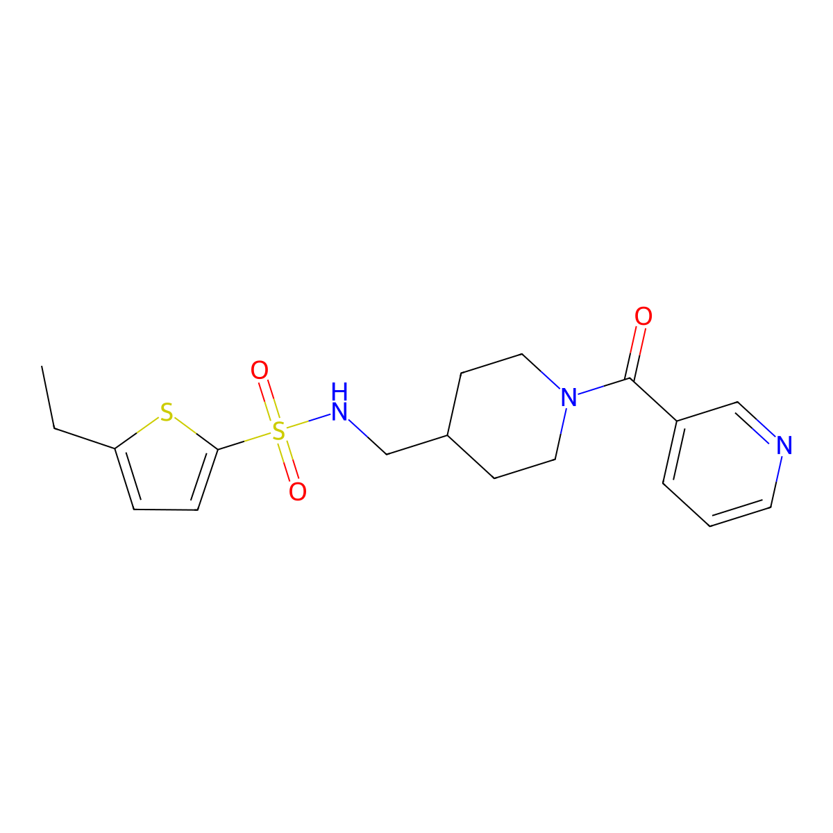 5-ethyl-N-((1-nicotinoylpiperidin-4-yl)methyl)thiophene-2-sulfonamide molecular structure, CAS 1797047-45-0