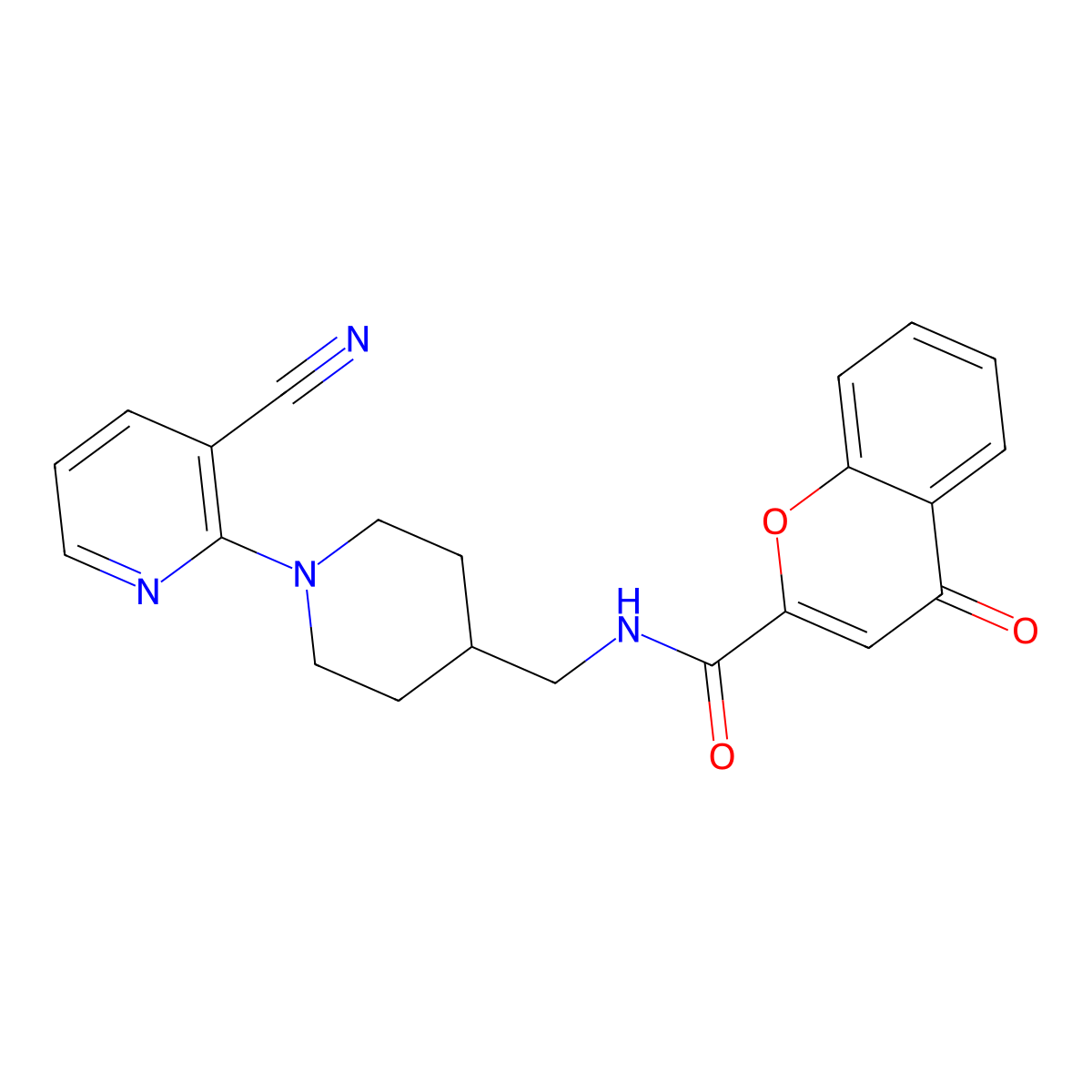 N-((1-(3-cyanopyridin-2-yl)piperidin-4-yl)methyl)-4-oxo-4H-chromene-2-carboxamide molecular structure, CAS 1797057-80-7