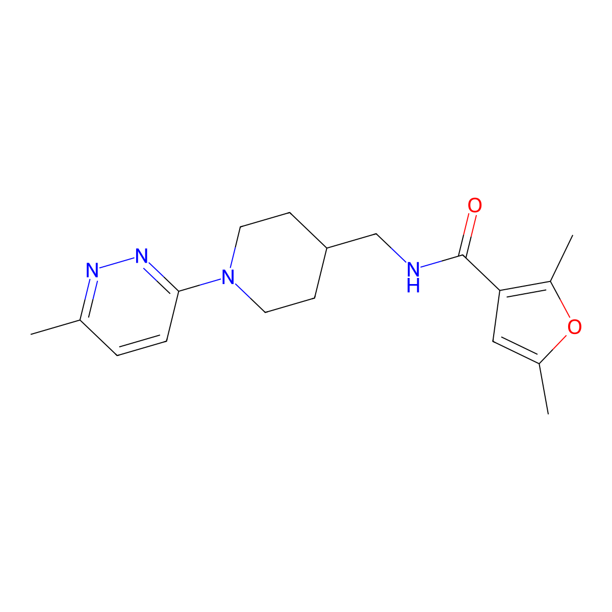 2,5-dimethyl-N-{[1-(6-methylpyridazin-3-yl)piperidin-4-yl]methyl}furan-3-carboxamide molecular structure, CAS 1797057-96-5