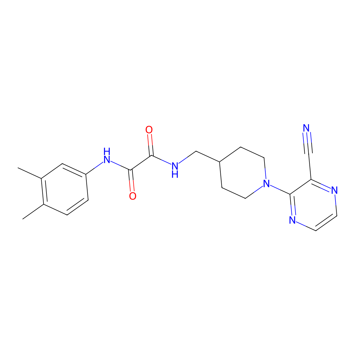 N1-((1-(3-cyanopyrazin-2-yl)piperidin-4-yl)methyl)-N2-(3,4-dimethylphenyl)oxalamide molecular structure, CAS 1797058-97-9