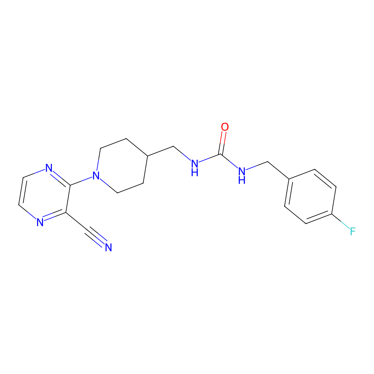 1-((1-(3-Cyanopyrazin-2-yl)piperidin-4-yl)methyl)-3-(4-fluorobenzyl)urea molecular structure, CAS 1797059-10-9