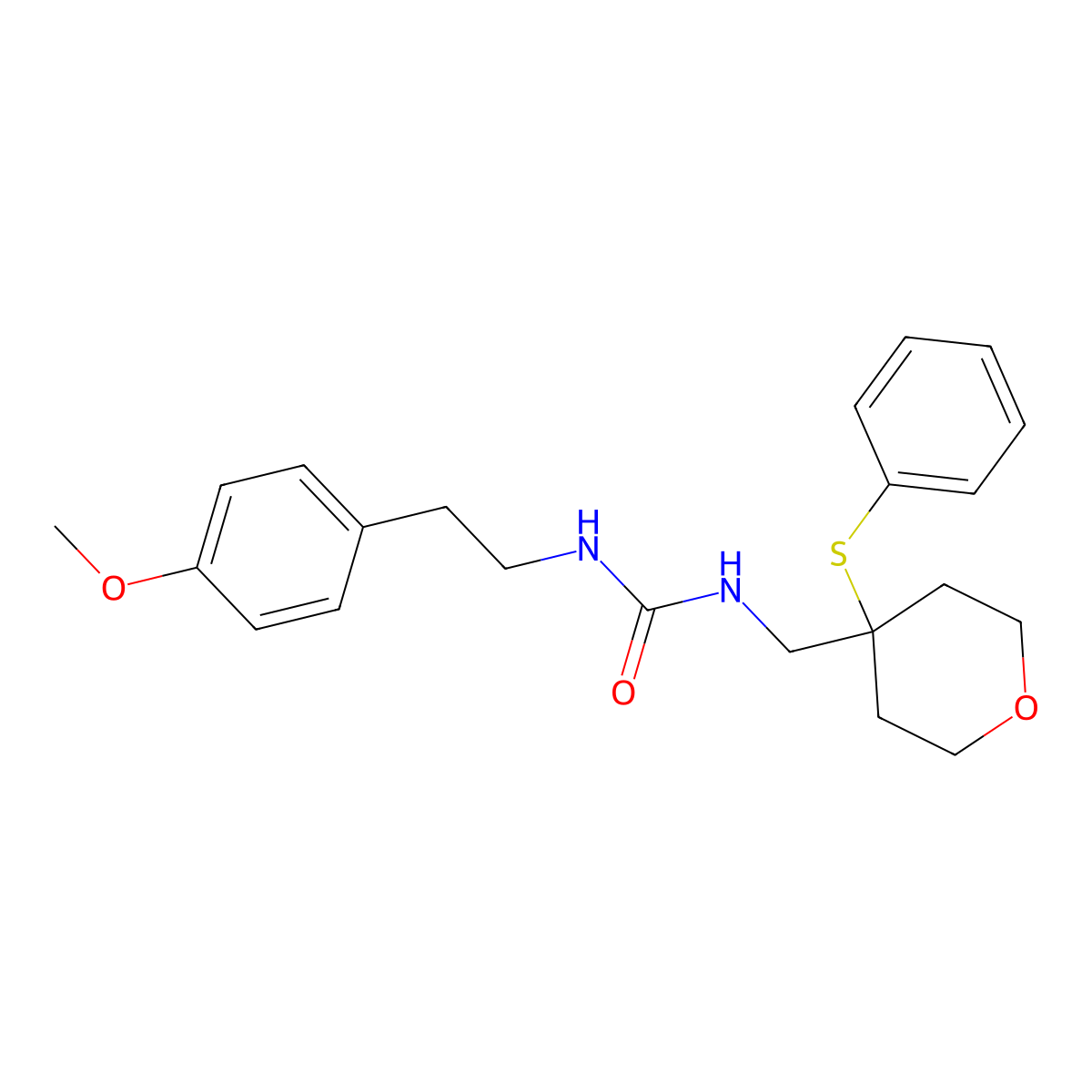 1-(4-methoxyphenethyl)-3-((4-(phenylthio)tetrahydro-2H-pyran-4-yl)methyl)urea molecular structure, CAS 1797059-64-3