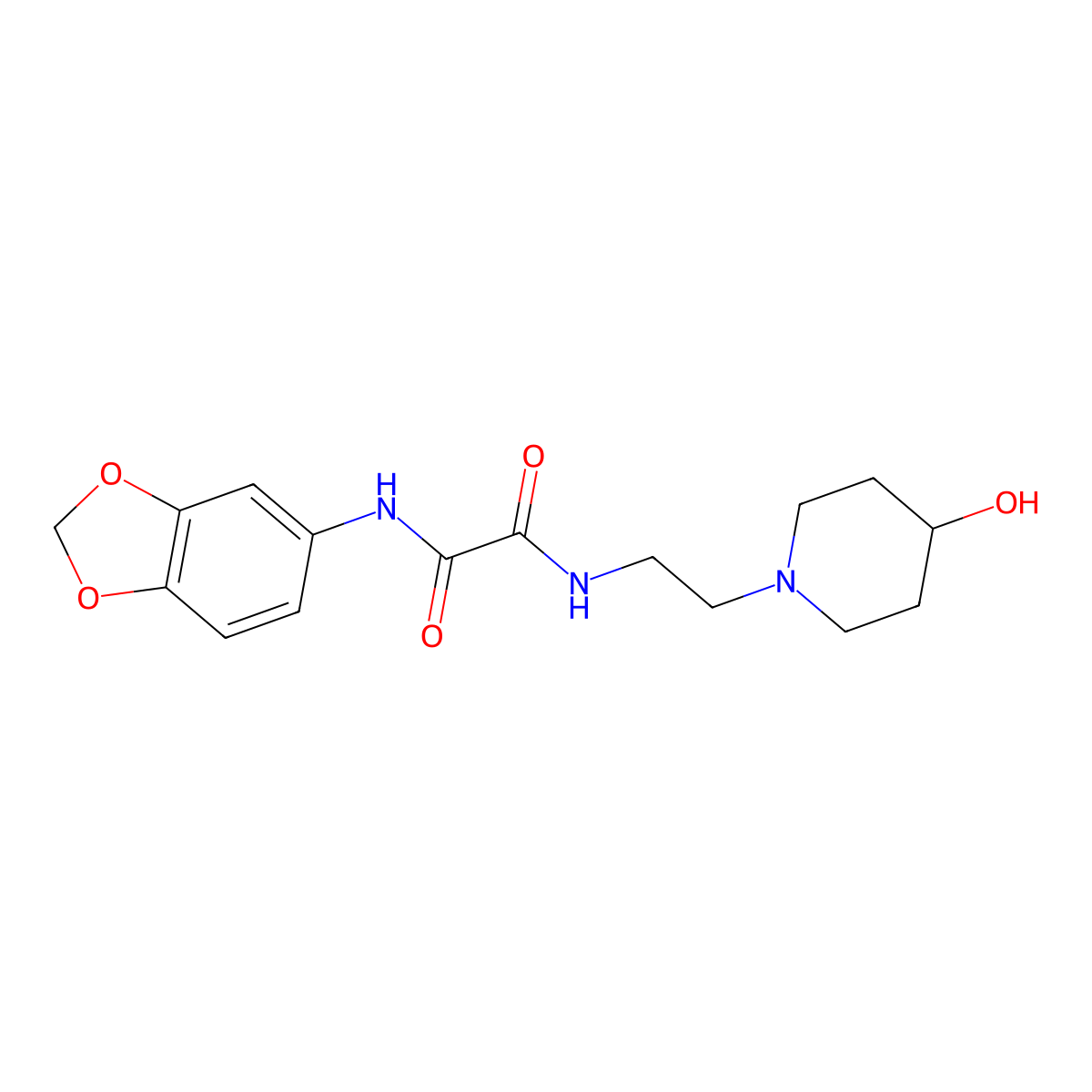 N1-(benzo[d][1,3]dioxol-5-yl)-N2-(2-(4-hydroxypiperidin-1-yl)ethyl)oxalamide molecular structure, CAS 1797059-72-3