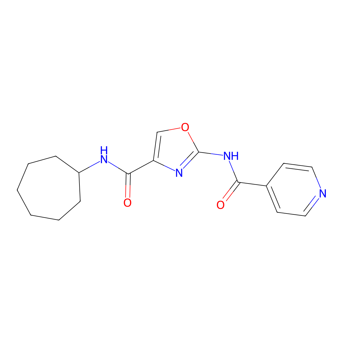 N-cycloheptyl-2-(isonicotinamido)oxazole-4-carboxamide molecular structure, CAS 1797059-91-6