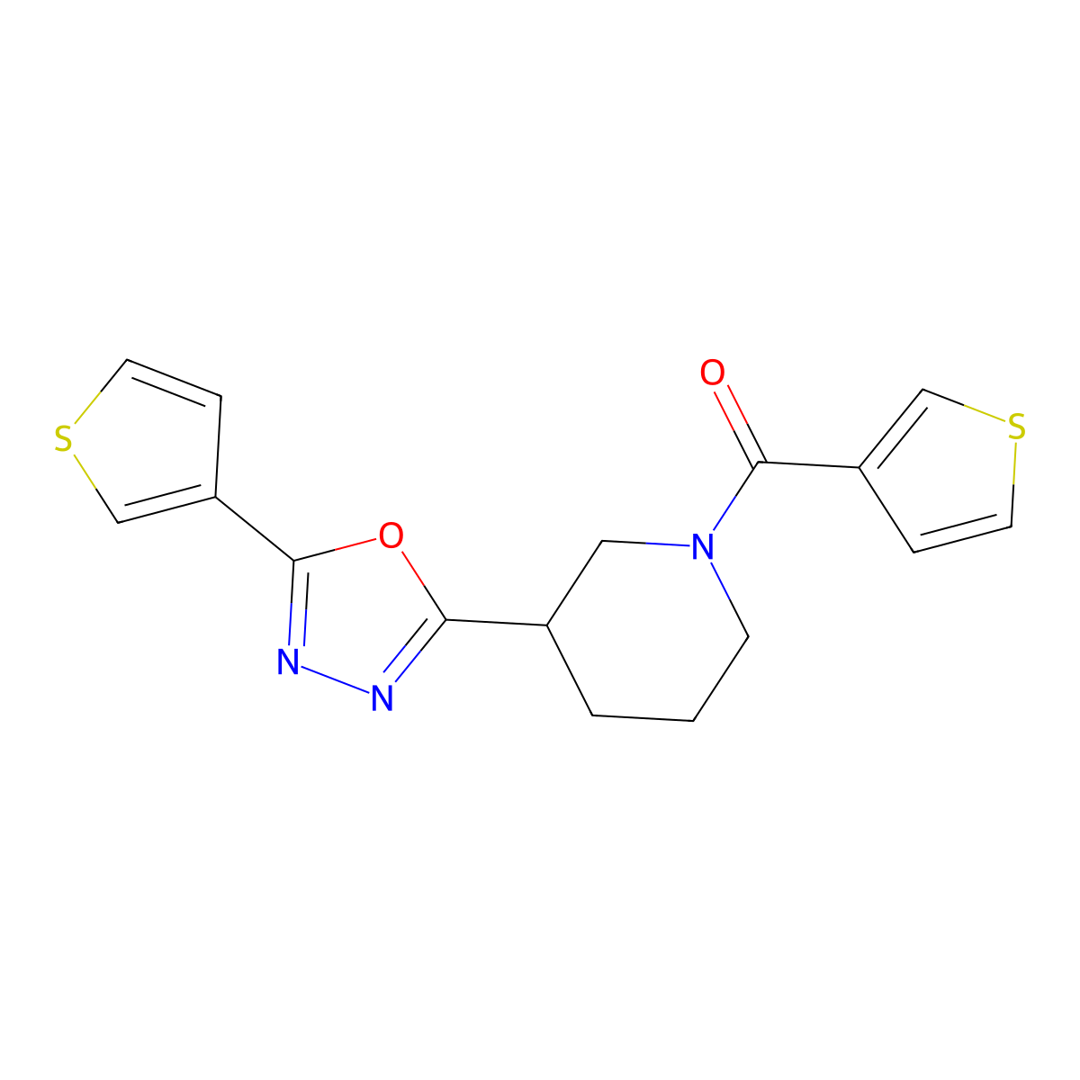 Thiophen-3-yl(3-(5-(thiophen-3-yl)-1,3,4-oxadiazol-2-yl)piperidin-1-yl)methanone molecular structure, CAS 1797060-43-5
