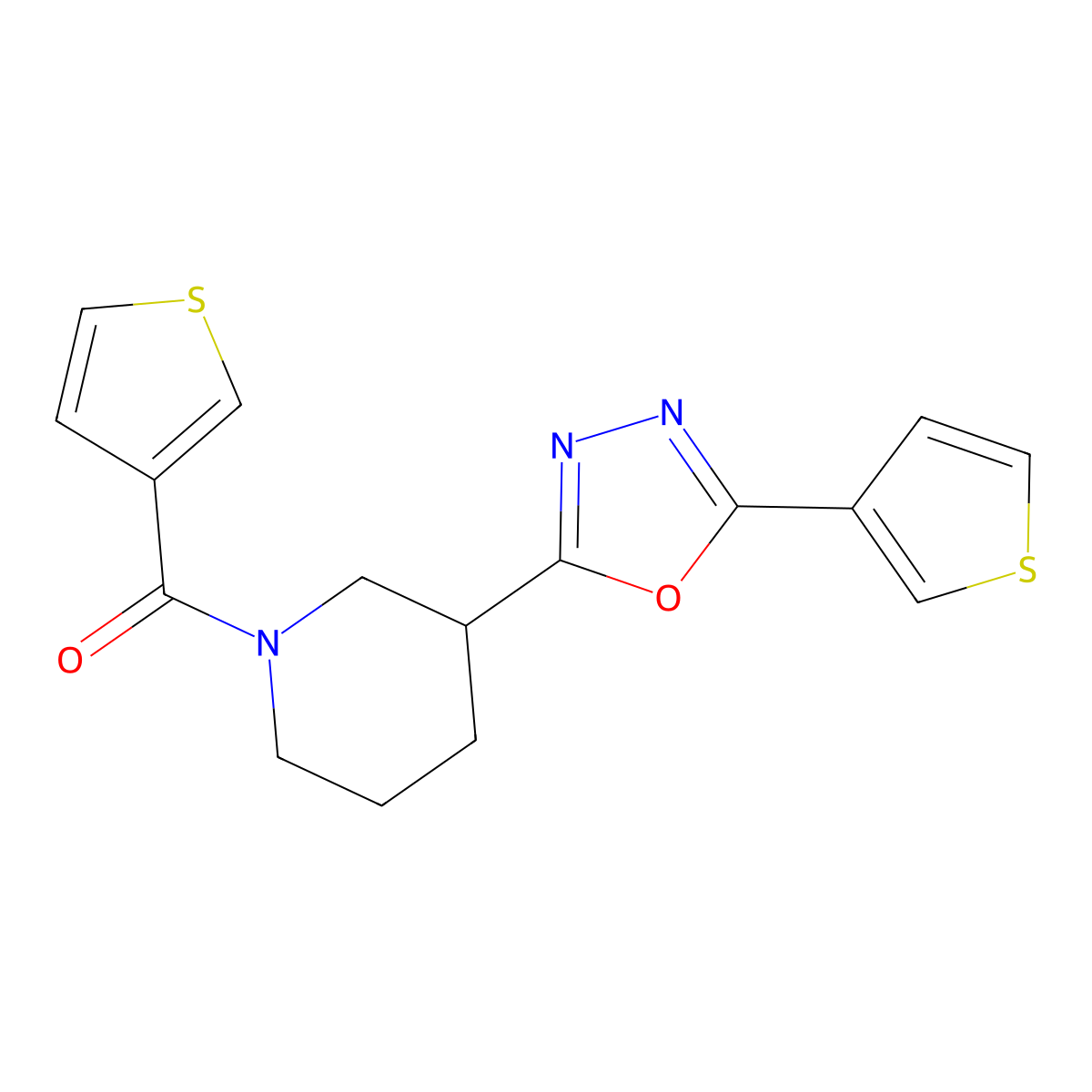 Thiophen-3-yl(3-(5-(thiophen-3-yl)-1,3,4-oxadiazol-2-yl)piperidin-1-yl)methanone molecular structure, CAS 1797060-43-5
