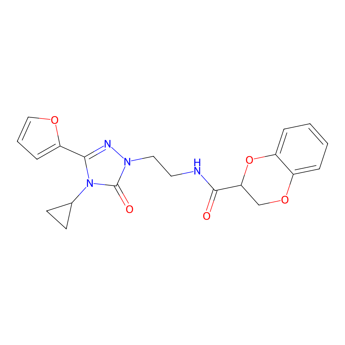 N-(2-(4-cyclopropyl-3-(furan-2-yl)-5-oxo-4,5-dihydro-1H-1,2,4-triazol-1-yl)ethyl)-2,3-dihydrobenzo[b][1,4]dioxine-2-carboxamide molecular structure, CAS 1797060-81-1