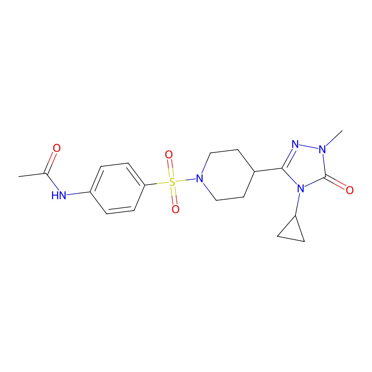 N-(4-{[4-(4-cyclopropyl-1-methyl-5-oxo-4,5-dihydro-1H-1,2,4-triazol-3-yl)piperidin-1-yl]sulfonyl}phenyl)acetamide molecular structure, CAS 1797061-19-8