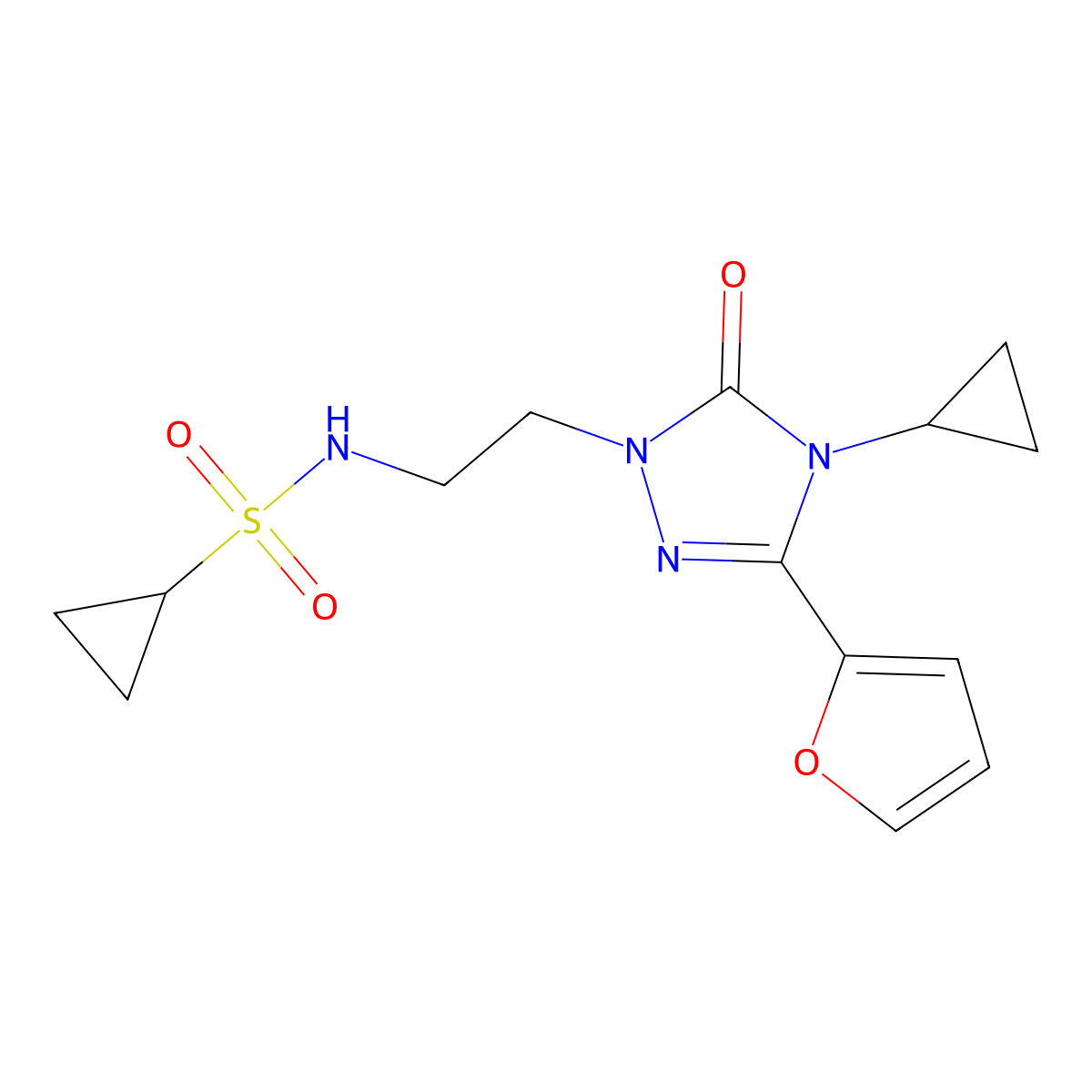 N-{2-[4-cyclopropyl-3-(furan-2-yl)-5-oxo-4,5-dihydro-1H-1,2,4-triazol-1-yl]ethyl}cyclopropanesulfonamide molecular structure, CAS 1797061-35-8