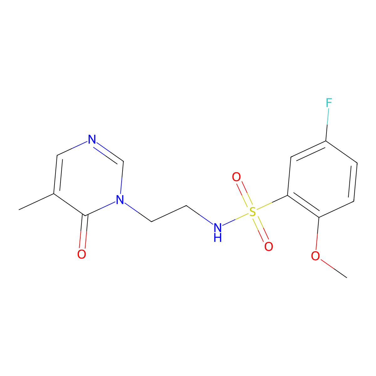5-fluoro-2-methoxy-N-(2-(5-methyl-6-oxopyrimidin-1(6H)-yl)ethyl)benzenesulfonamide molecular structure, CAS 1797061-62-1
