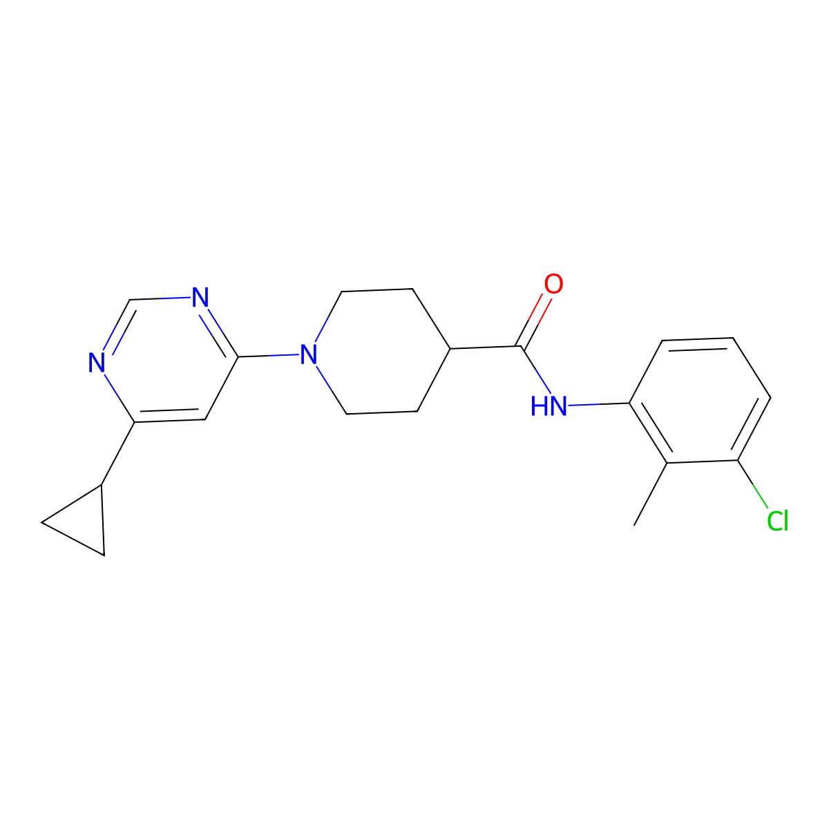 N-(3-chloro-2-methylphenyl)-1-(6-cyclopropylpyrimidin-4-yl)piperidine-4-carboxamide molecular structure, CAS 1797061-69-8