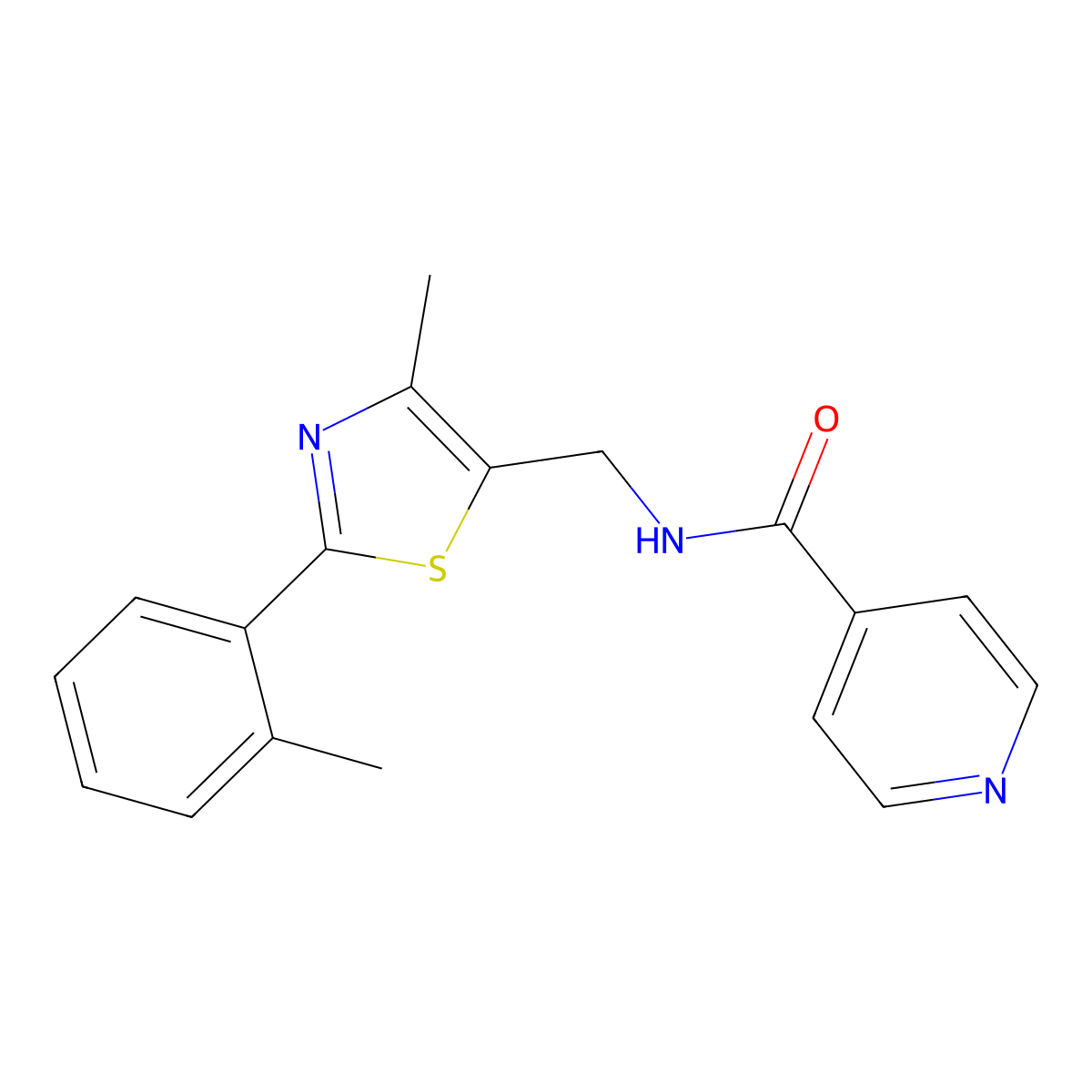 N-((4-methyl-2-(o-tolyl)thiazol-5-yl)methyl)isonicotinamide molecular structure, CAS 1797061-79-0