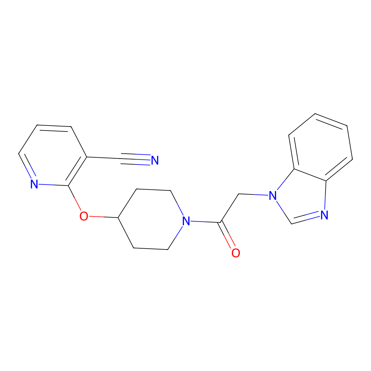 2-((1-(2-(1H-benzo[d]imidazol-1-yl)acetyl)piperidin-4-yl)oxy)nicotinonitrile molecular structure, CAS 1797062-38-4