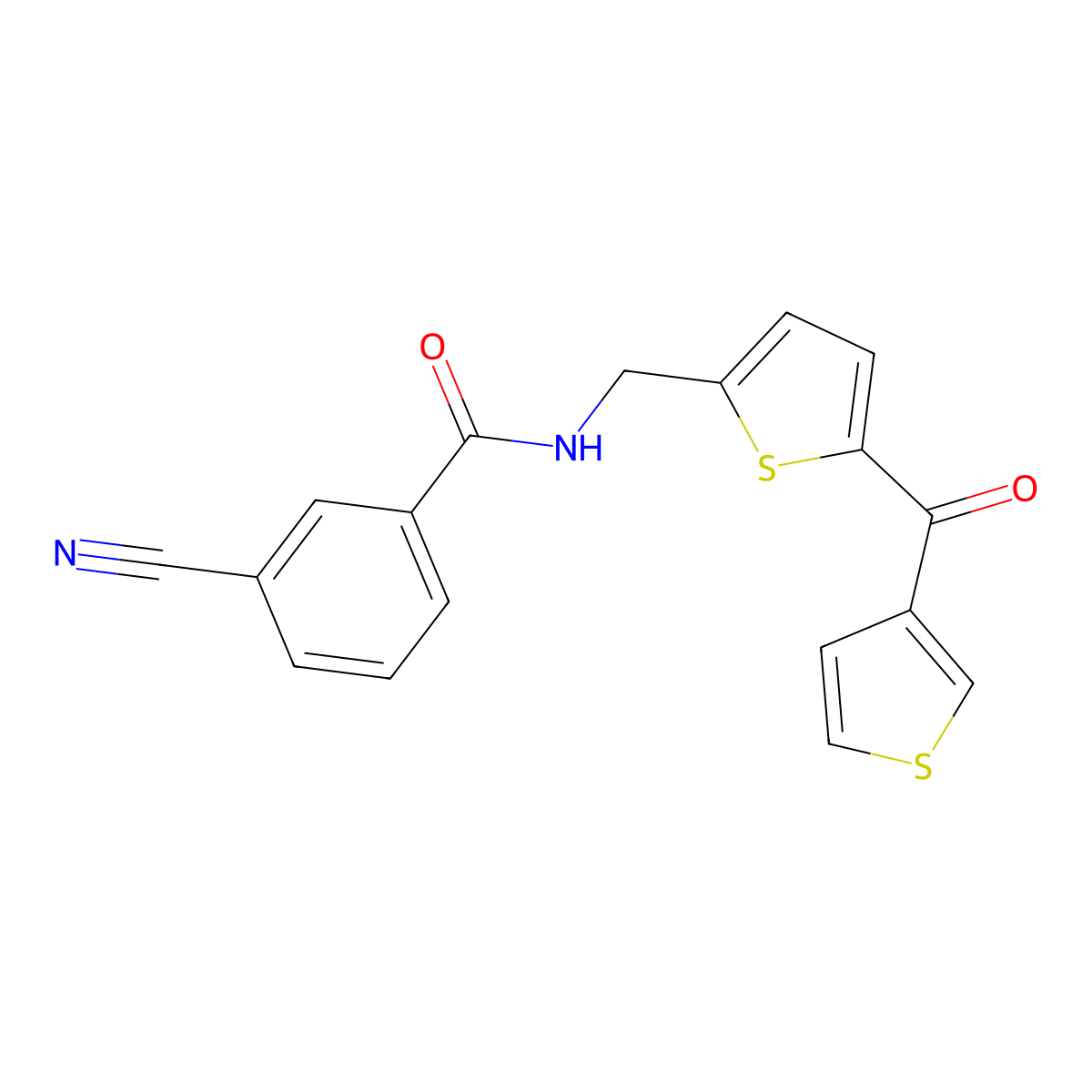 3-cyano-N-((5-(thiophene-3-carbonyl)thiophen-2-yl)methyl)benzamide molecular structure, CAS 1797062-42-0