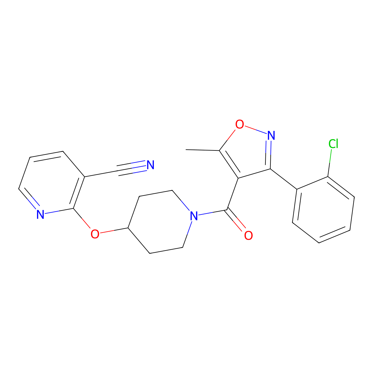 2-({1-[3-(2-Chlorophenyl)-5-methyl-1,2-oxazole-4-carbonyl]piperidin-4-YL}oxy)pyridine-3-carbonitrile molecular structure, CAS 1797062-49-7